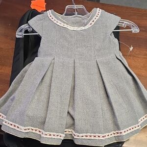 Tahari Gray Dress with Red Trim